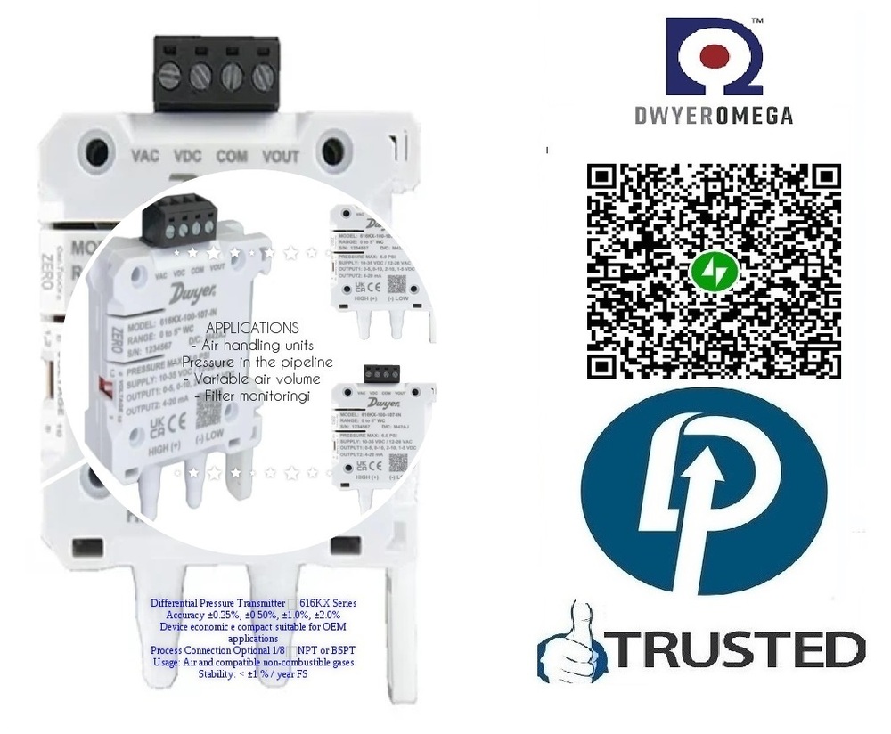 DWYER >> 616KX-100-107-IN >> DIFFERENTIAL PRESSURE TRANSMITTER >>0 to 5 Inch WC
