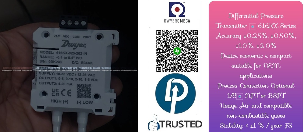 DWYER >> 616KX-100-107-IN >> DIFFERENTIAL PRESSURE TRANSMITTER >>0 to 5 Inch WC