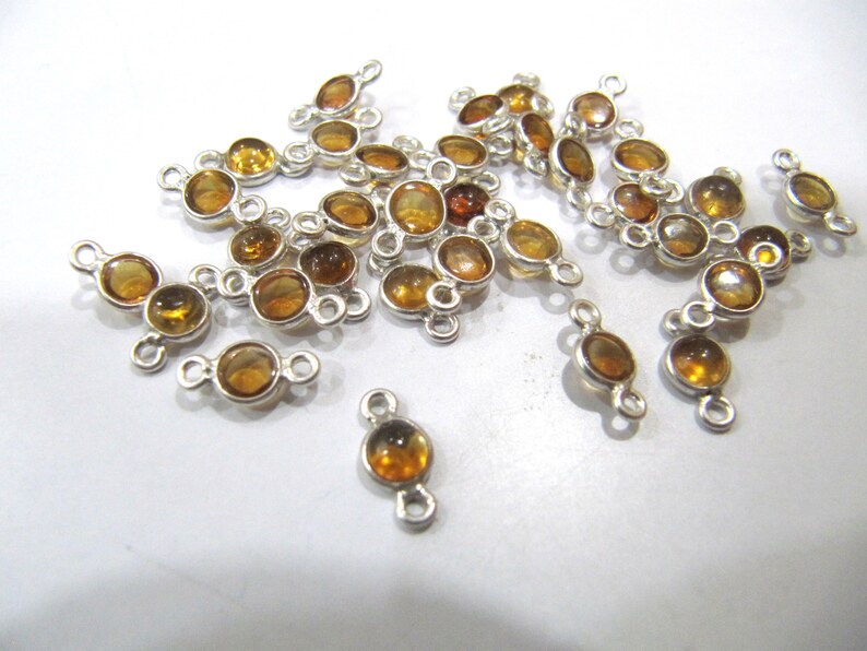 925 Sterling Silver Natural Citrine Gemstone Round Cabochon 5mm Briolette Bezel Connector