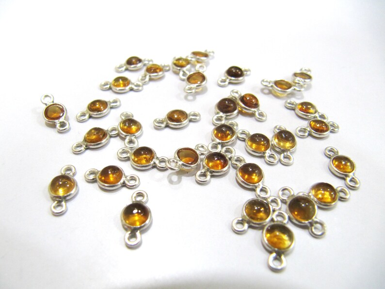 925 Sterling Silver Natural Citrine Gemstone Round Cabochon 5mm Briolette Bezel Connector