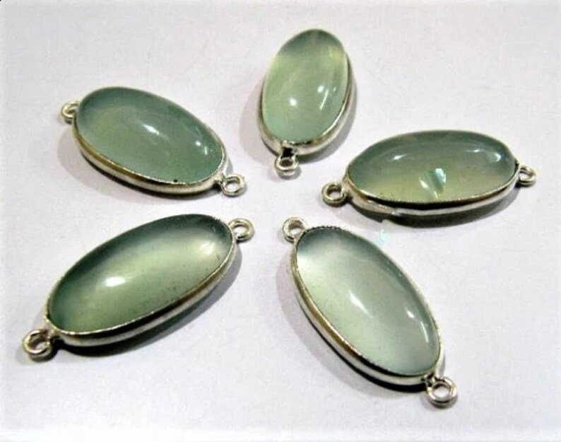 2 Pcs Set Aqua Chalcedony Oval Shape 12x20mm Briolette Connectors