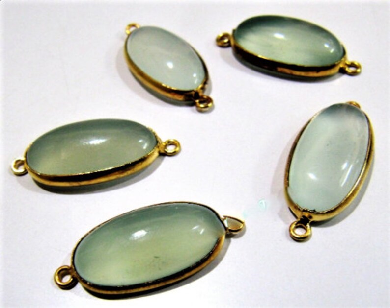 2 Pcs Set Aqua Chalcedony Oval Shape 12x20mm Briolette Connectors