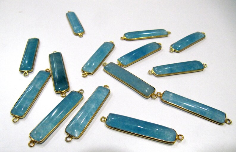 SET OF 2 Pcs - Blue Chalcedony Baguette Cabochon Connector Double Loop Bezel Connector 8x35mm