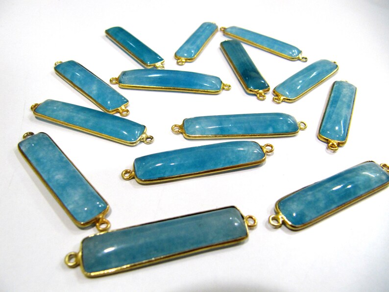 SET OF 2 Pcs - Blue Chalcedony Baguette Cabochon Connector Double Loop Bezel Connector 8x35mm