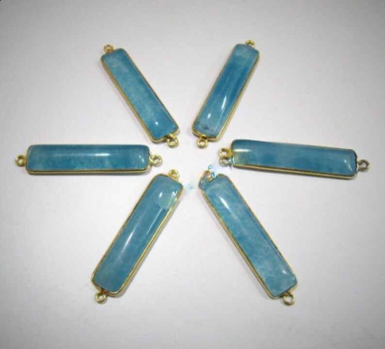 SET OF 2 Pcs - Blue Chalcedony Baguette Cabochon Connector Double Loop Bezel Connector 8x35mm