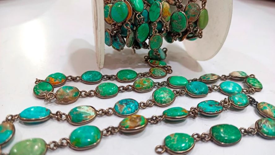Arizona Turquoise Cabochon Bezel Connector Chain - Sold Per Foot