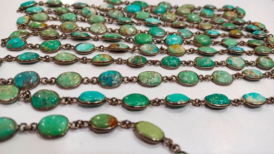Arizona Turquoise Cabochon Bezel Connector Chain - Sold Per Foot