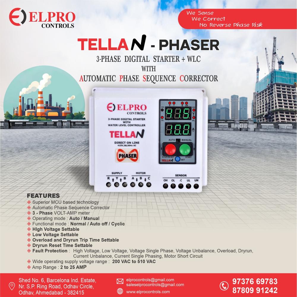 TELLAN-PHASER : 3 Phase Digital Motor Starter+WLC with Automatic Phase Sequence Corrector