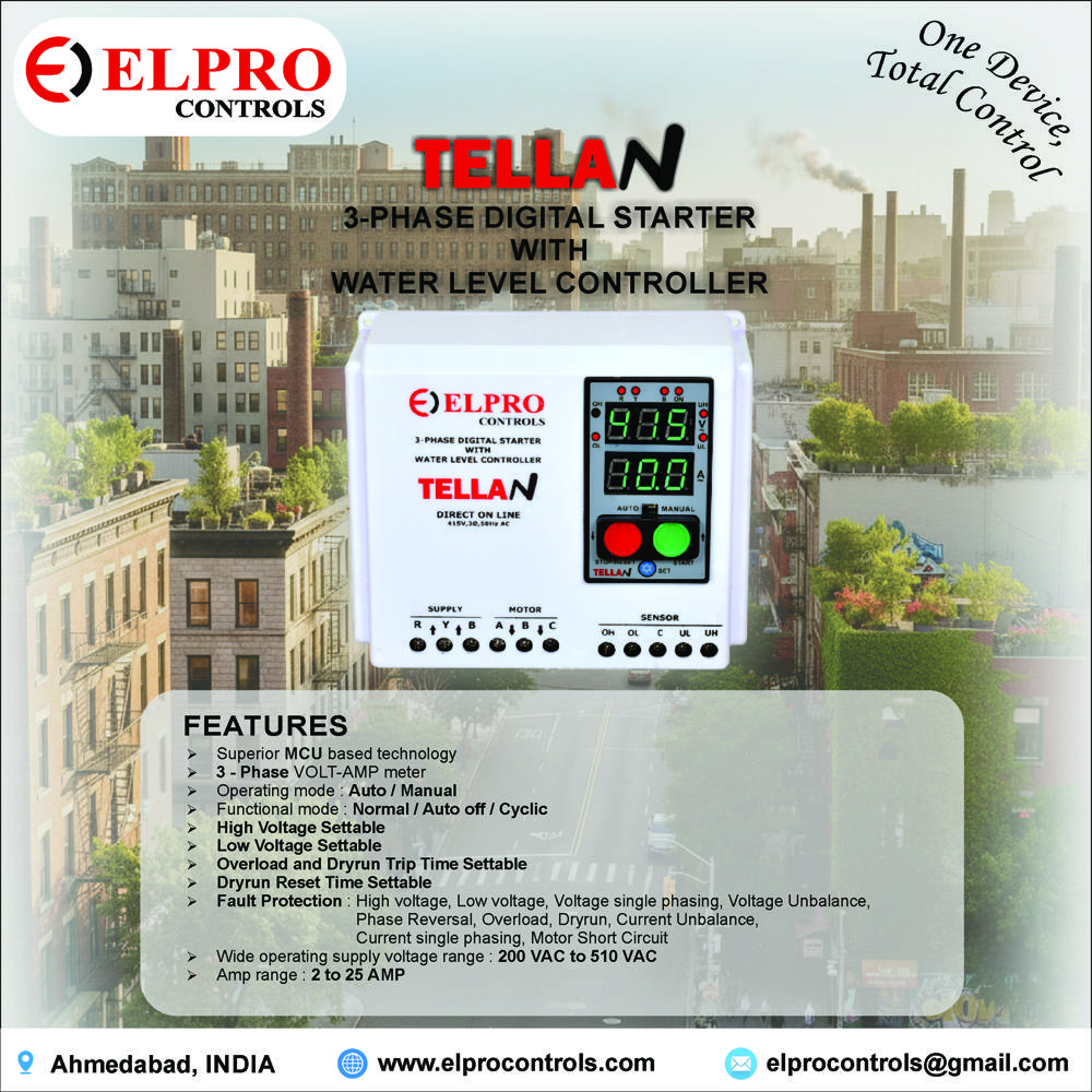 TELLAN-PHASER : 3 Phase Digital Motor Starter+WLC with Automatic Phase Sequence Corrector