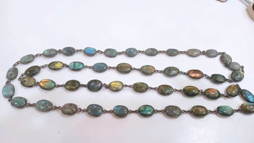 Natural Labradorite Blue Flashy Oval Shape Plain Smooth Cabochon 12x16mm Bezel Connector Necklace 40 Inches Long