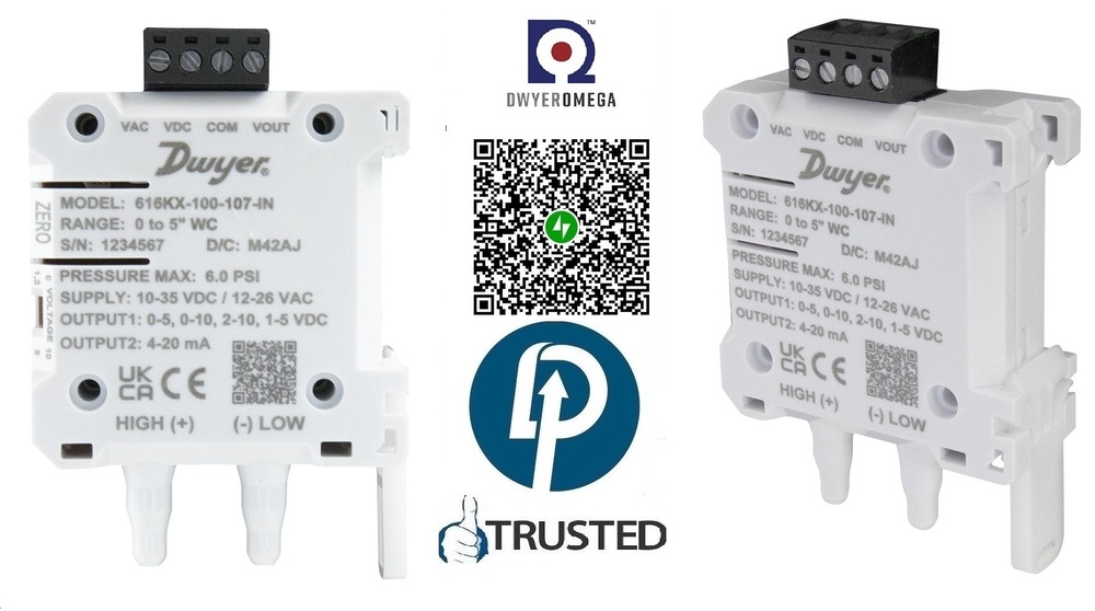 DWYER Pressure Transmitter MODEL >> 616KX-025-104-PA >> Range  0 to 250 Pascal>>Manufacturer : DWYER OMEGA