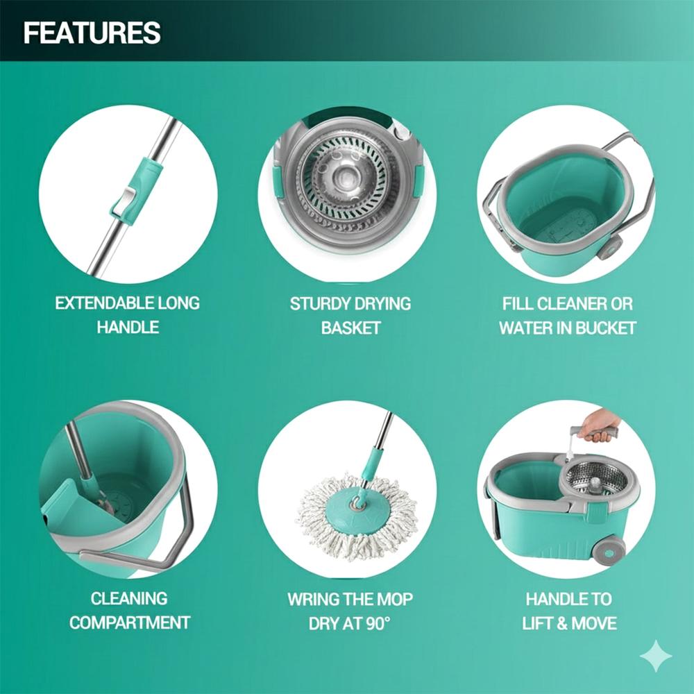 Steel Jari Bucket Mop Set With Microfiber Spin Mop (1 Set) - Color: Mix