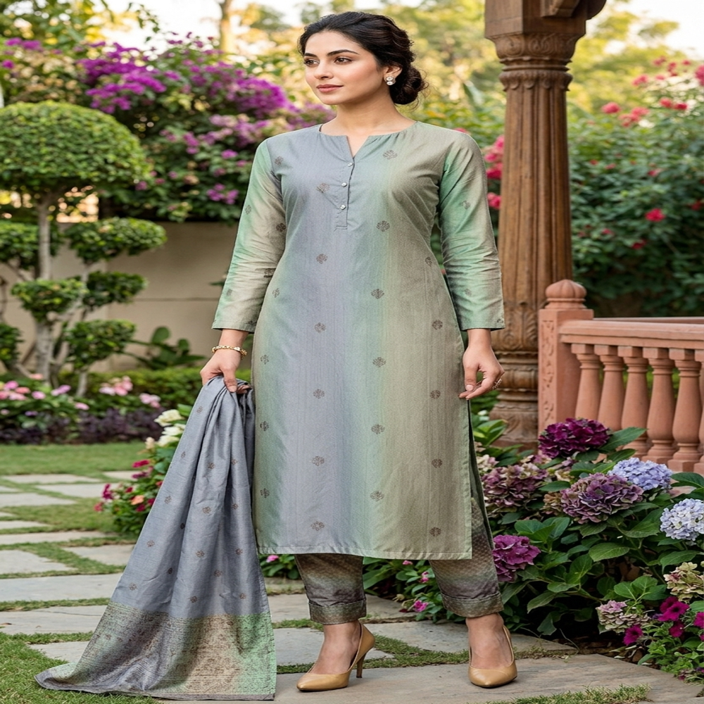 Elegant Digital Print Kurti Set Fabric with Dupatta