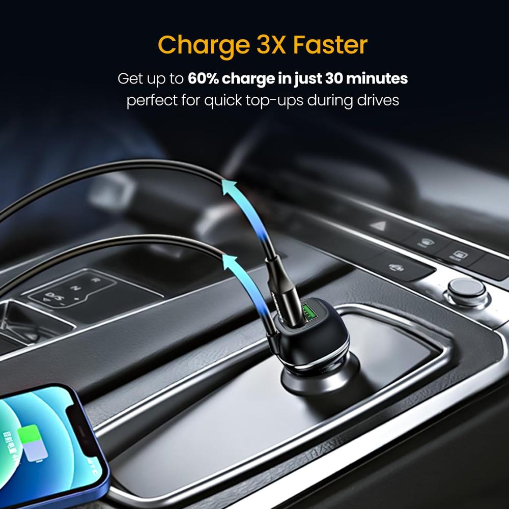 Portronics Car Power Trail 111W Car Charger, 4 Port Fast Car Charger, Dual 30W Type-C PD,