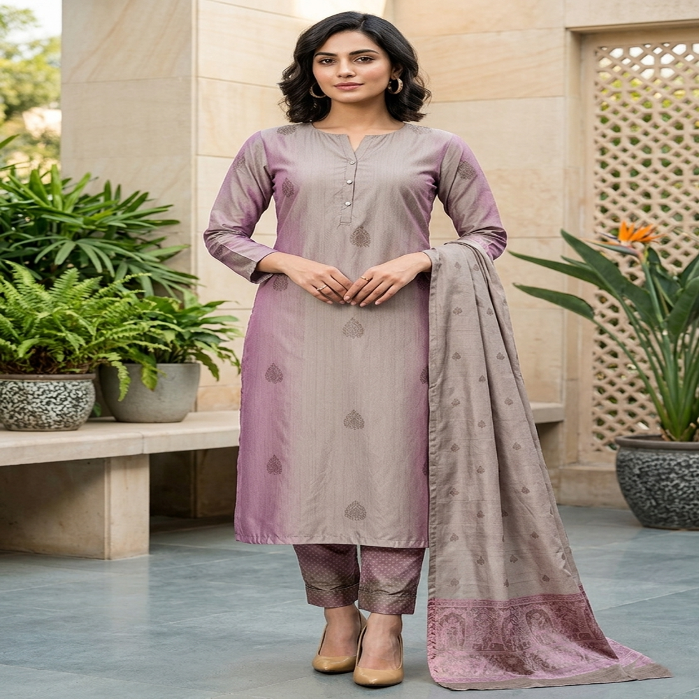 Elegant Digital Print Kurti Set Fabric with Dupatta