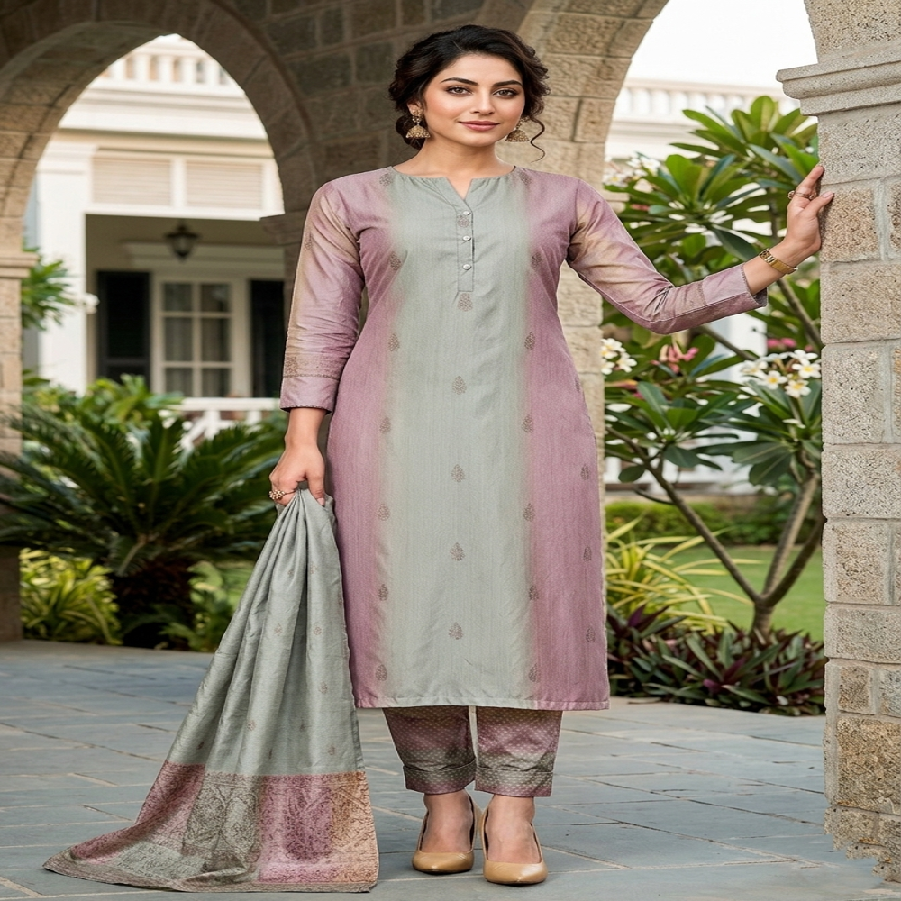 Elegant Digital Print Kurti Set Fabric with Dupatta