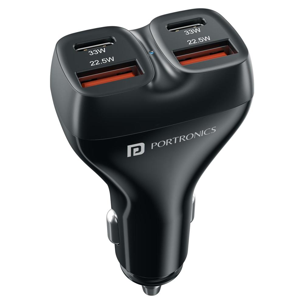 Portronics Car Power Quard 111W Car Charger, 4 Ports Fast Car Charger, Dual 33W Type-C PD,