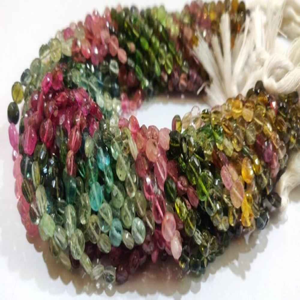 Natural Multi Tourmaline Coin Shape Faceted 5mm Beads Sold per Strand of 13 Inches Long