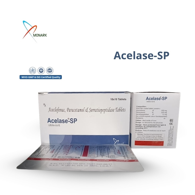 Aceclofenac 100mg + Paracetamol 325mg + Serratiopeptidase 15mg Tablet