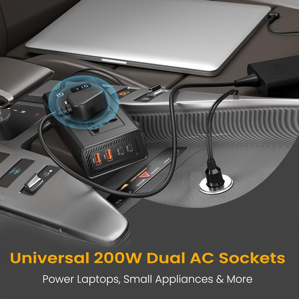 Portronics Zaptor 200W Car Inverter with Dual AC Sockets,