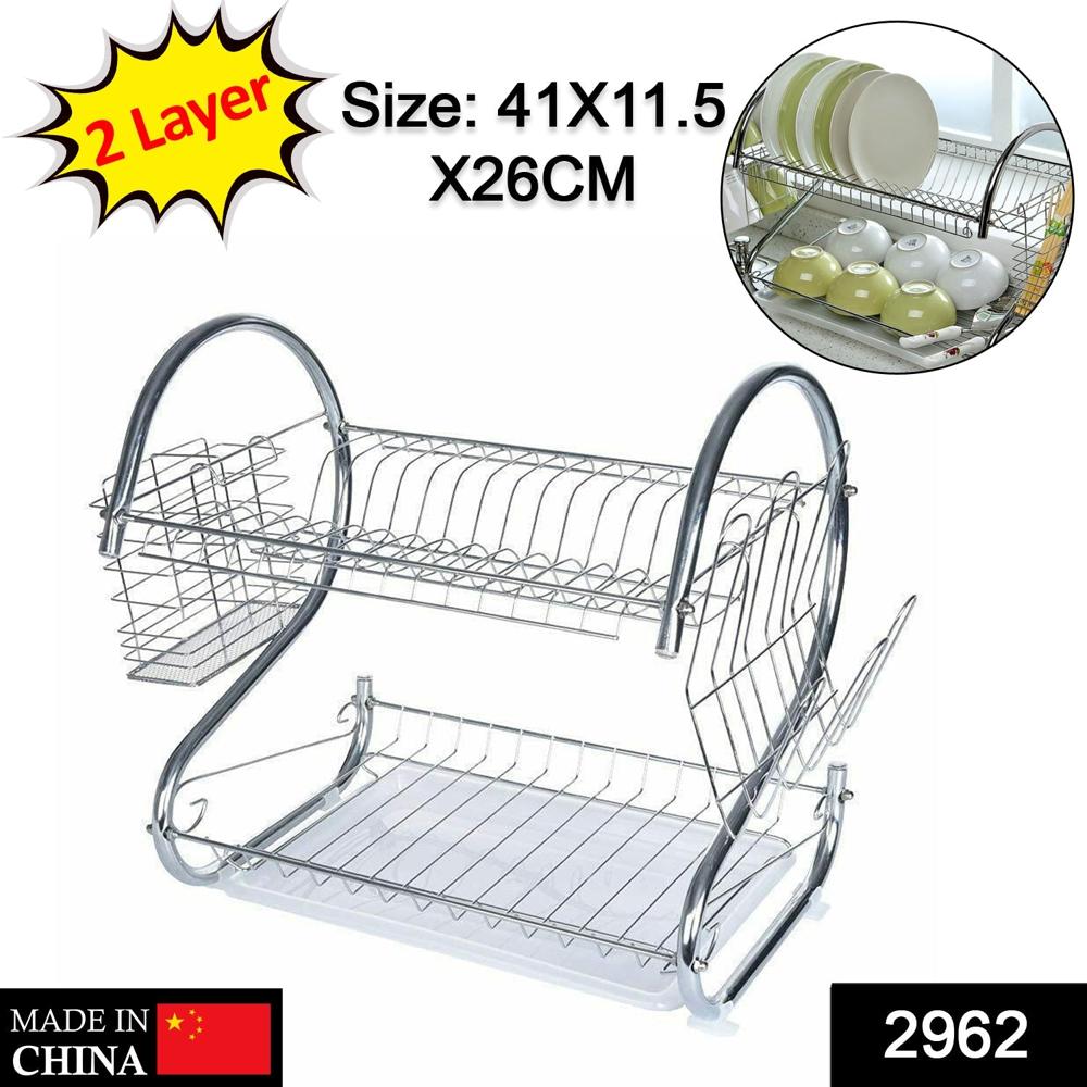 Stainless Steel 2 Layer Kitchen Dish Rack / Plate Cutlery Stand - Color: Mix