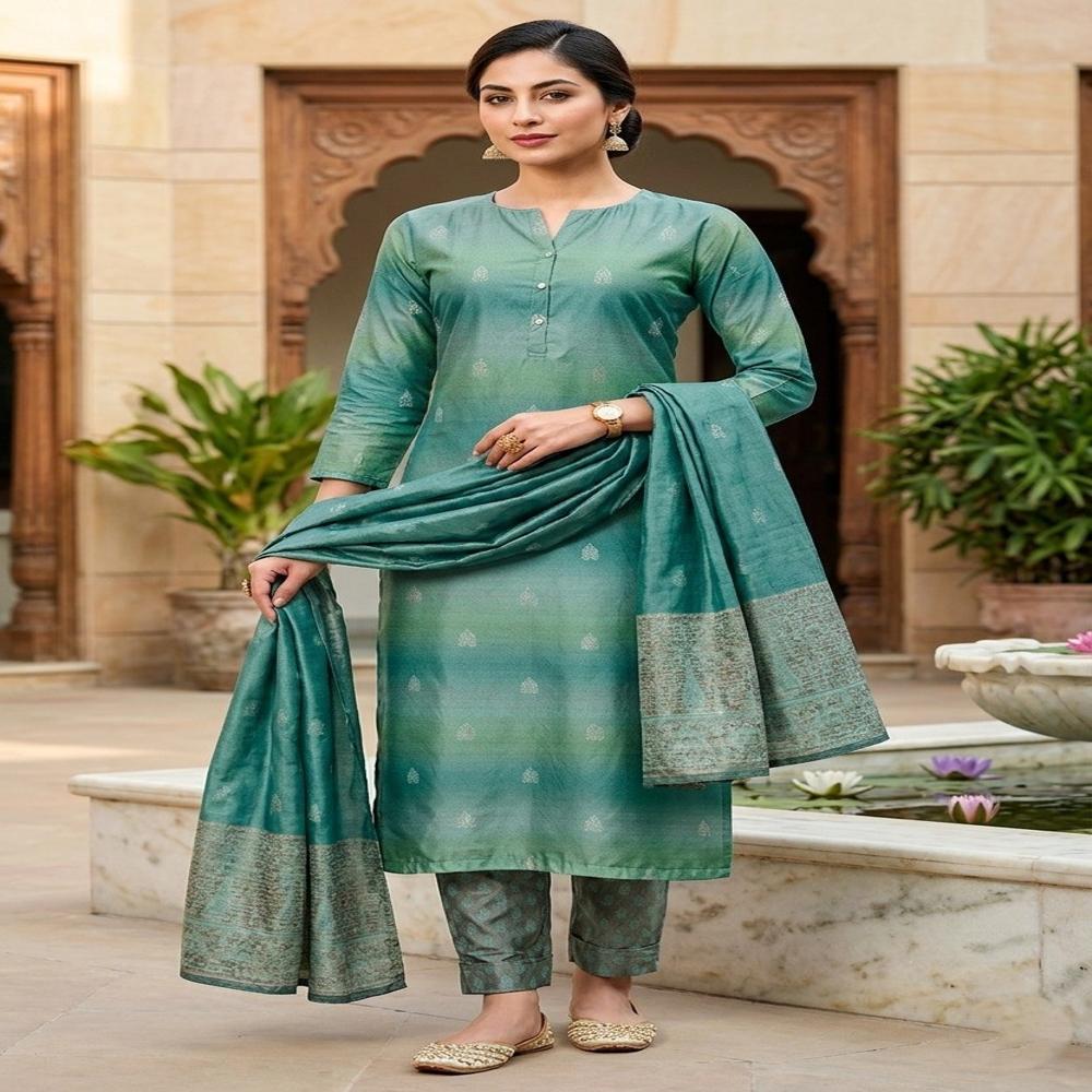 Elegant Digital Print Kurti Set Fabric with Dupatta