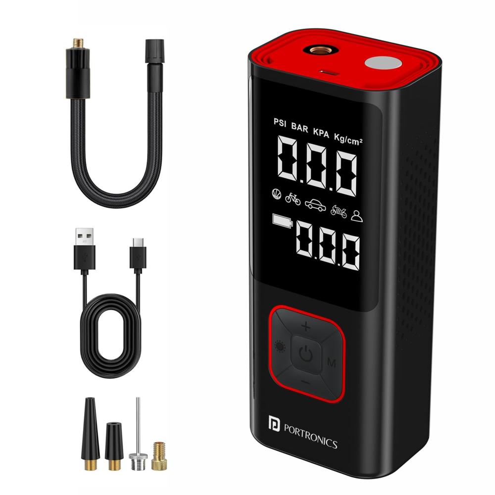 Portronics Vayu 2.0 Rechargeable Tyre Inflator with 150 PSI Pressure, 6000 mAh Battery,