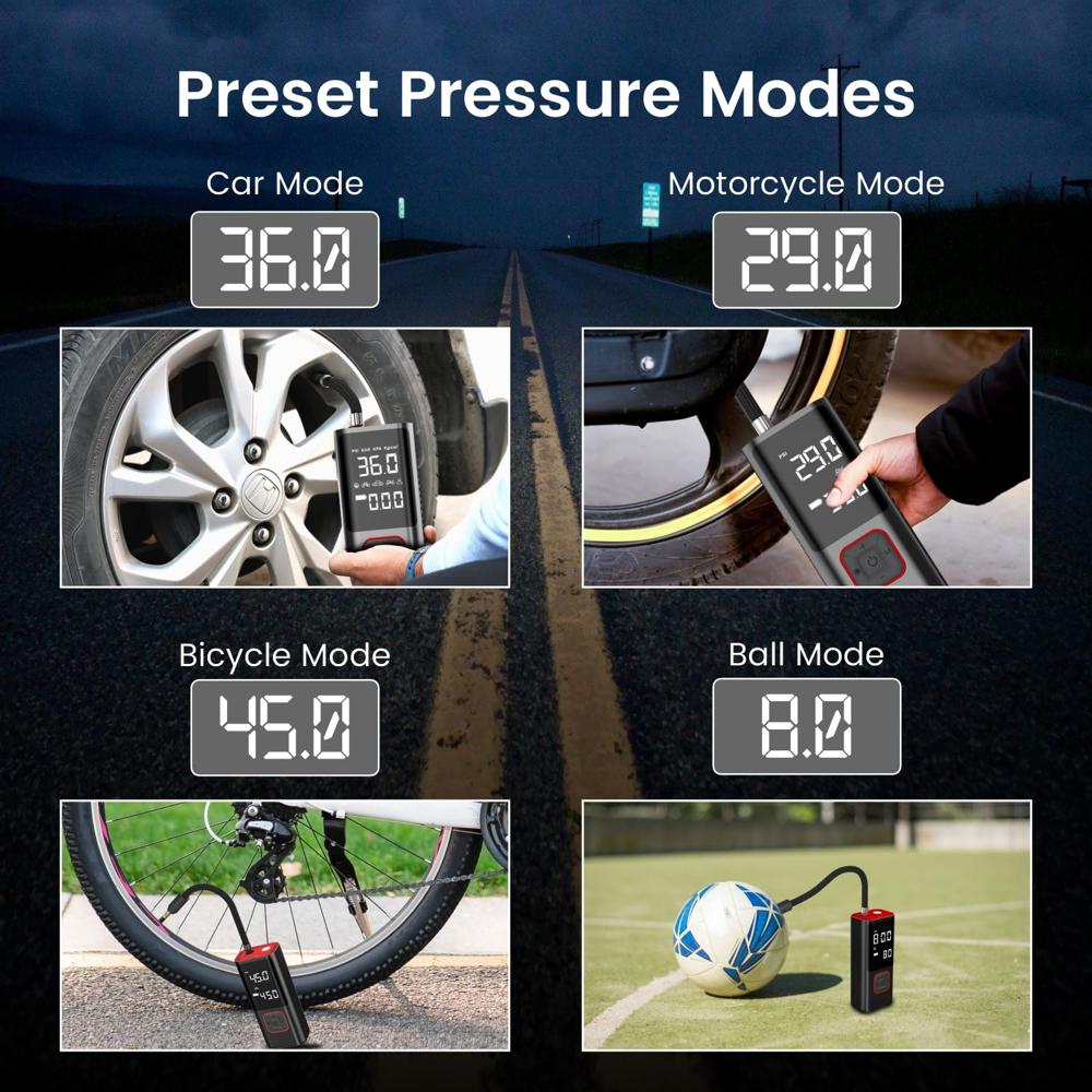 Portronics Vayu 2.0 Rechargeable Tyre Inflator with 150 PSI Pressure, 6000 mAh Battery,