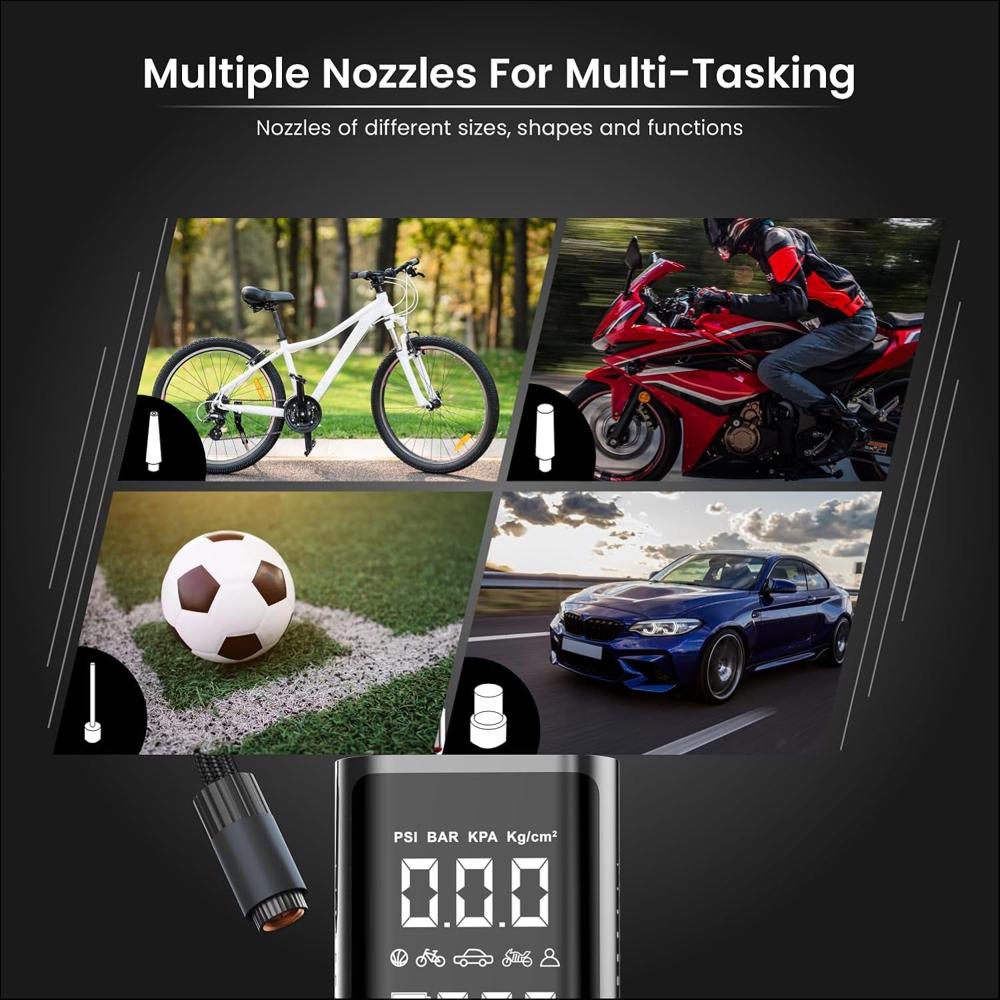 Portronics Vayu 2.0 Rechargeable Tyre Inflator with 150 PSI Pressure, 6000 mAh Battery,