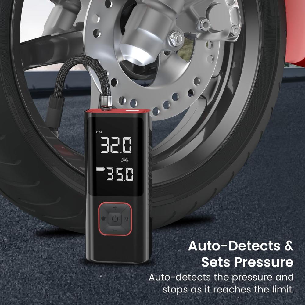Portronics Vayu 2.0 Rechargeable Tyre Inflator with 150 PSI Pressure, 6000 mAh Battery,
