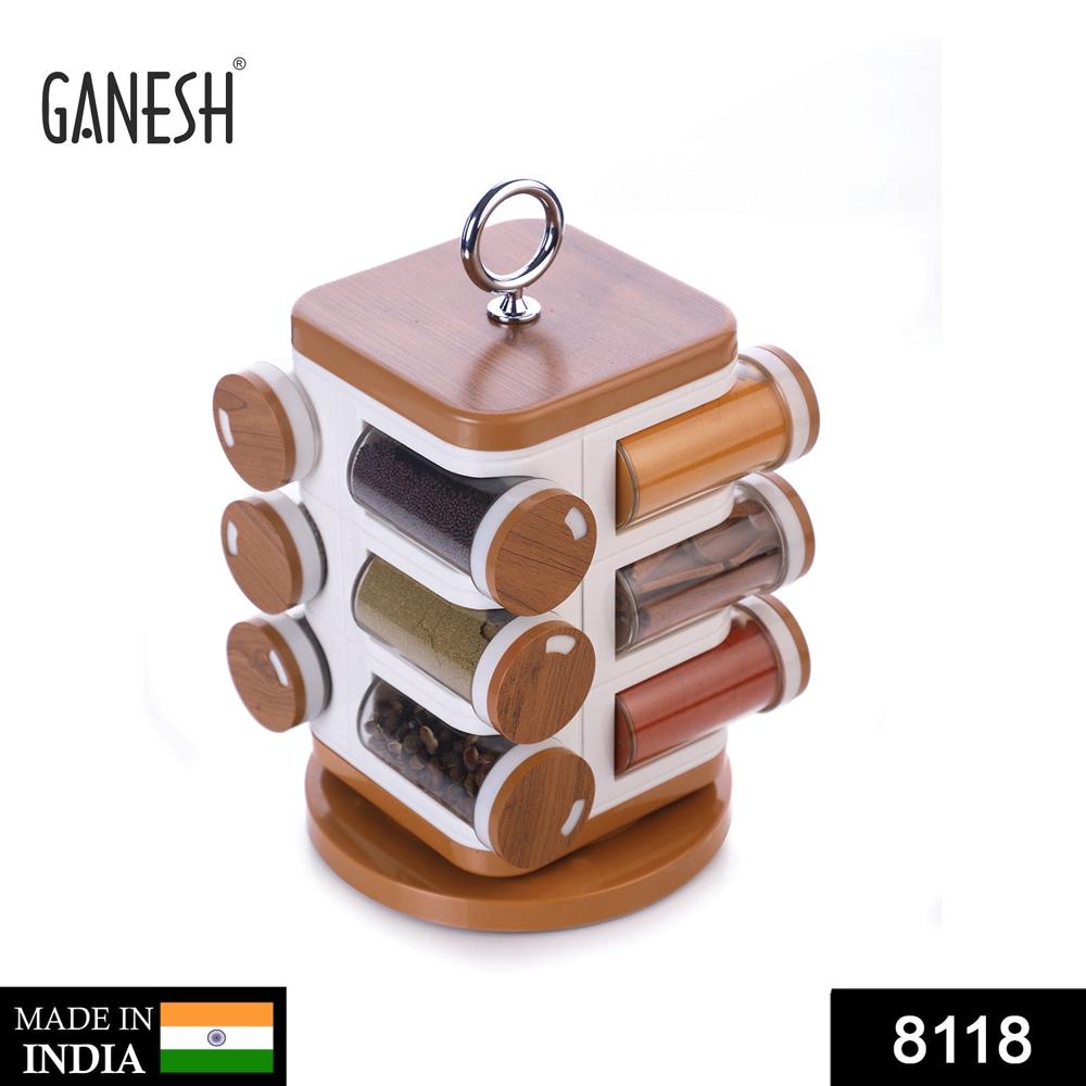 Ganesh 12-Jar Revolving Spice Rack Masala Box - Color: Mix