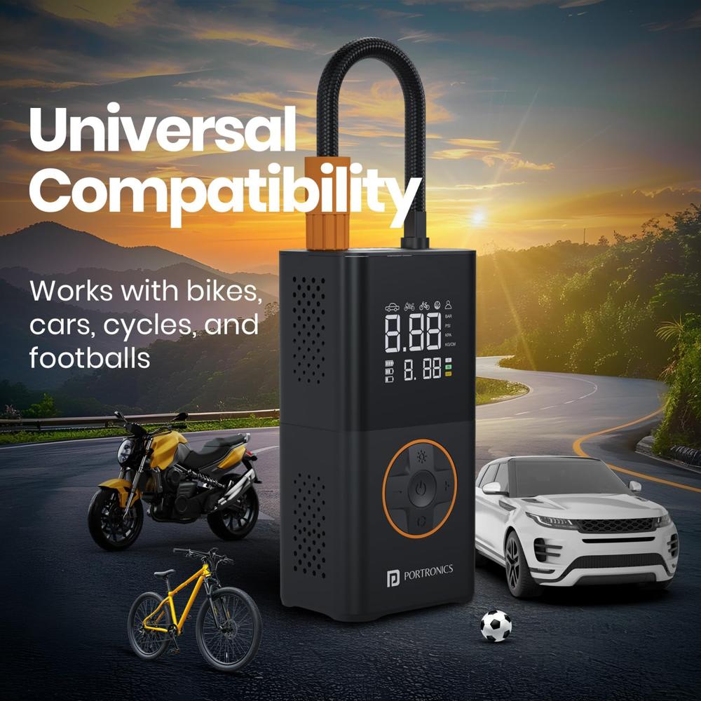 Portronics Vayu 3.0 tyre Inflator with 150 PSI Pressure, 4000 mAh