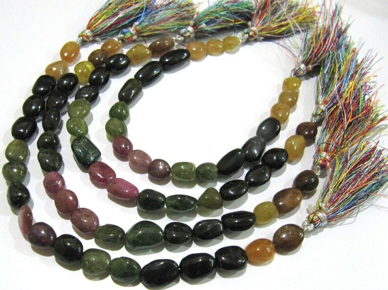 Natural Multi Tourmaline Nugget Shape Plain Smooth Tumbled Beads Size  8x10 To 9x12 mm Strand 8 inches Long