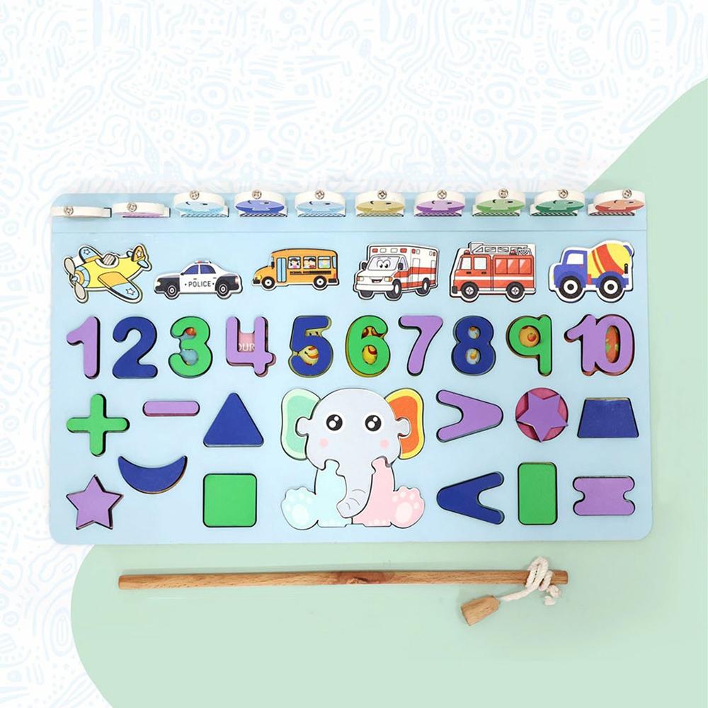 Wooden Number Puzzle Match Board And Magnetic Rod - Material: Wood