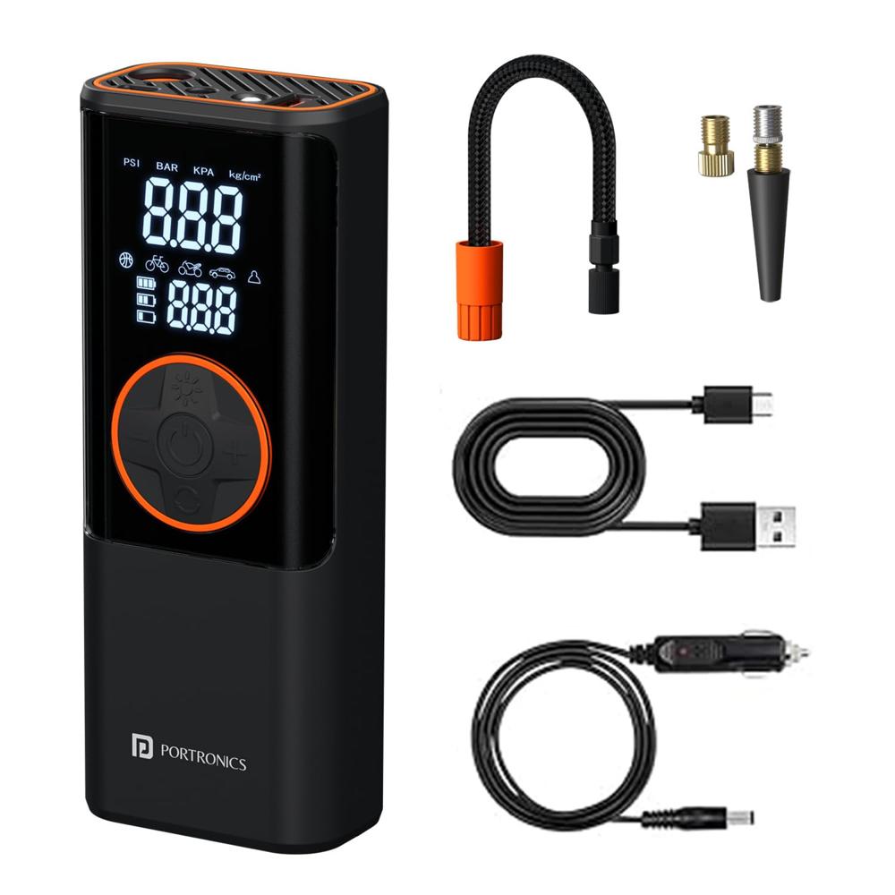Portronics Vayu 4.0 Tyre Inflator with 2-in-1 Rechargeable & Corded Power, Preset Inflation