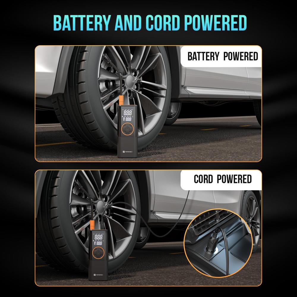 Portronics Vayu 4.0 Tyre Inflator with 2-in-1 Rechargeable & Corded Power, Preset Inflation