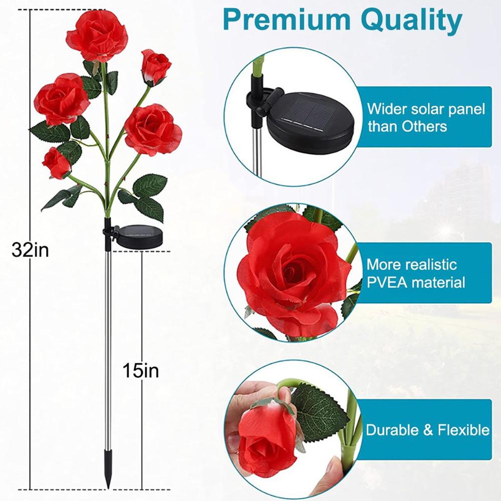 Garden Solar Outdoor Rose Lights Decorative Holiday Decoration (2 Pcs Set)