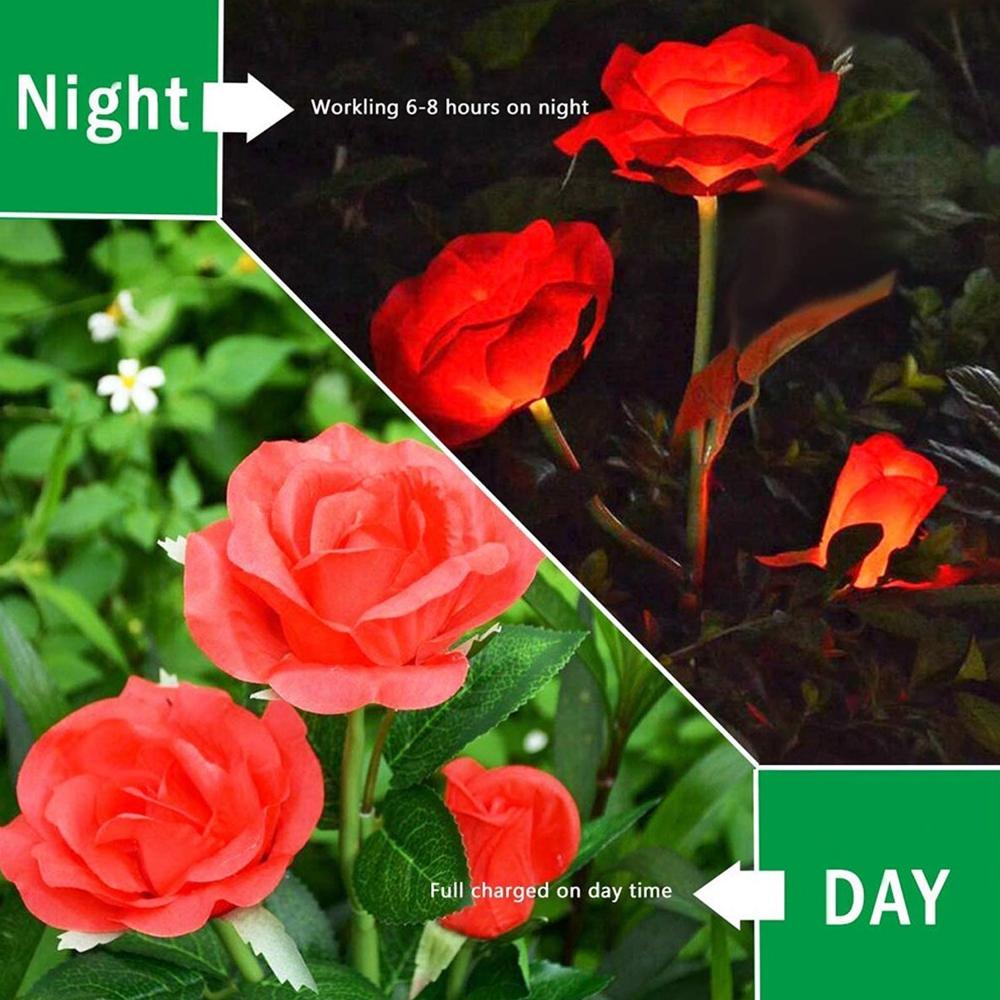 Garden Solar Outdoor Rose Lights Decorative Holiday Decoration (2 Pcs Set) - Color: Mix