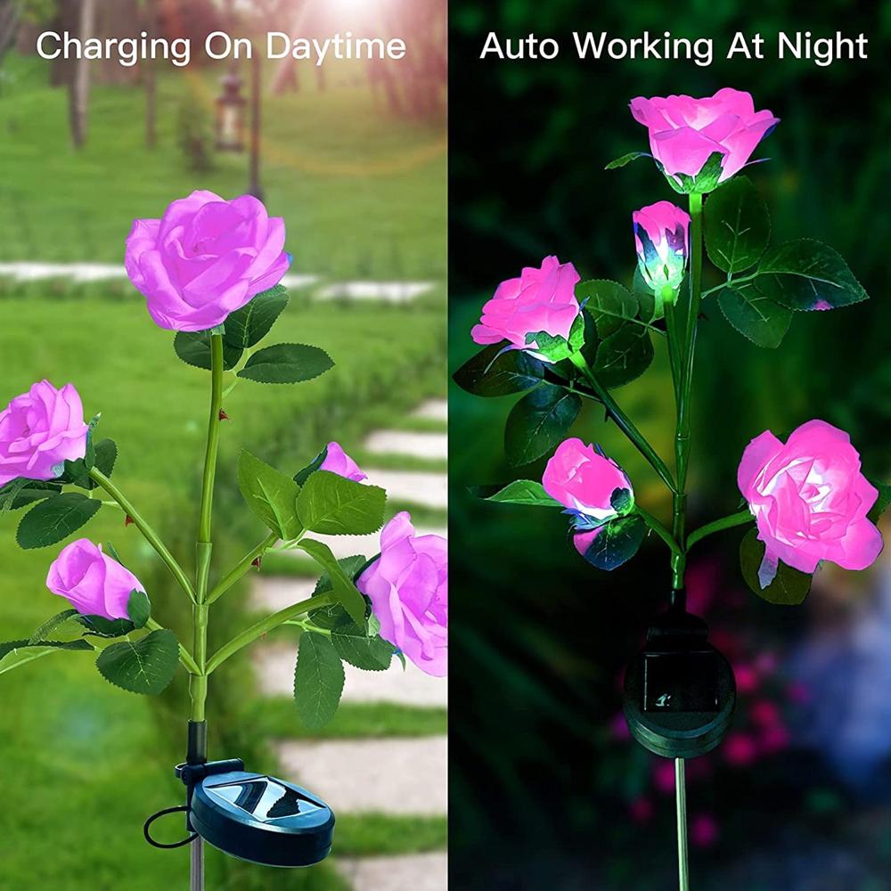 Garden Solar Outdoor Rose Lights Decorative Holiday Decoration (2 Pcs Set) - Color: Mix