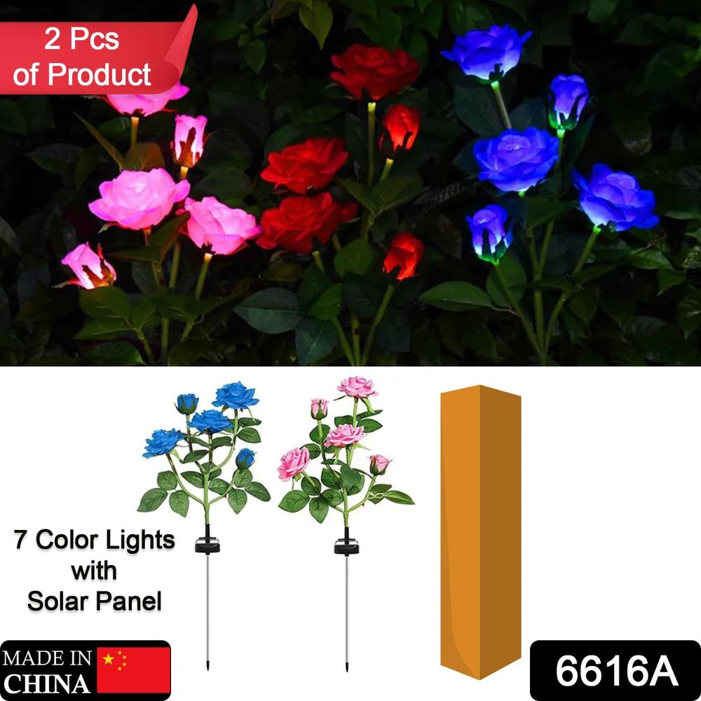Garden Solar Outdoor Rose Lights Decorative Holiday Decoration (2 Pcs Set) - Color: Mix