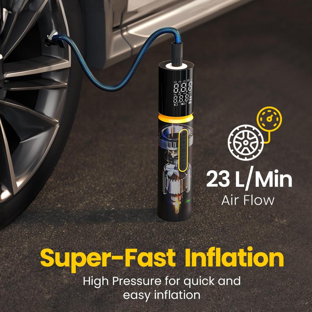 Portronics Vayu 5.0 , Portable 12V DC Corded Tyre Inflator for Cars, 150 PSI, Fast Inflation,