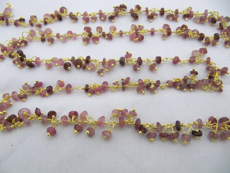 Natural Pink Tourmaline Dangling Chain Rondelle Faceted Beaded Cluster Chain 3-4mm Size Tourmaline Bead Chain
