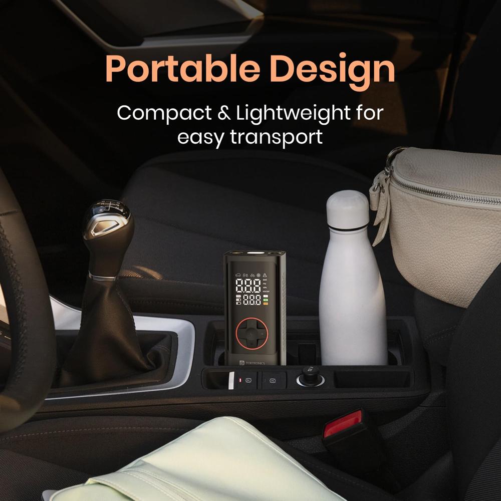 Portronics Vayu 7.0 Tyre Inflator, Full-Size Digital Display, 4000 mAh Battery, 150 PSI Pressure,