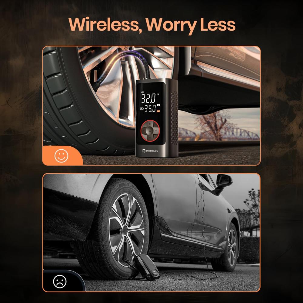 Portronics Vayu 7.0 Tyre Inflator, Full-Size Digital Display, 4000 mAh Battery, 150 PSI Pressure,