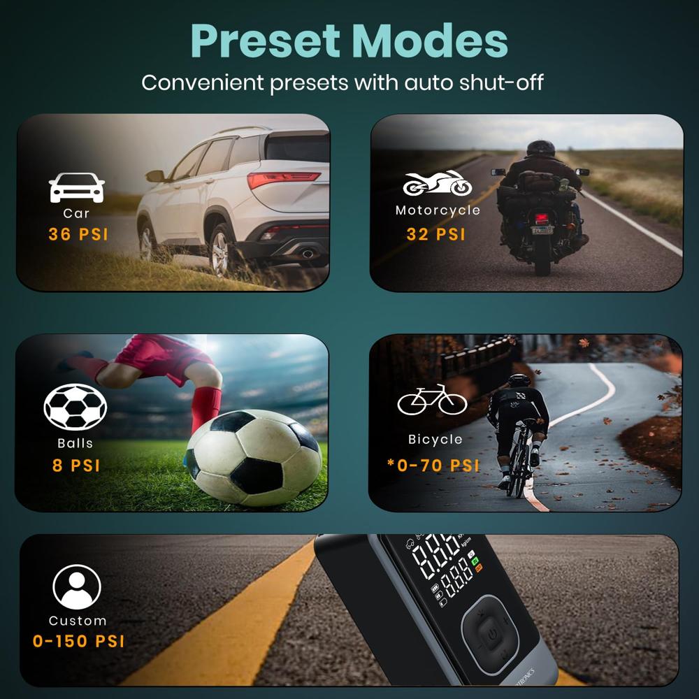 Portronics Vayu 8.0, Digital Rechargeable Tyre Inflator with In-Built Hanging Support,