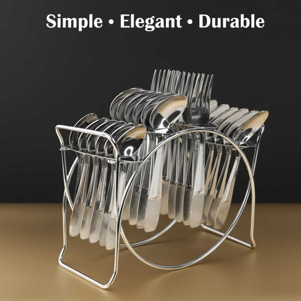 Stainless Steel Cutlery Set With Elegant Storage Stand (24 Pc) - Color: Mix