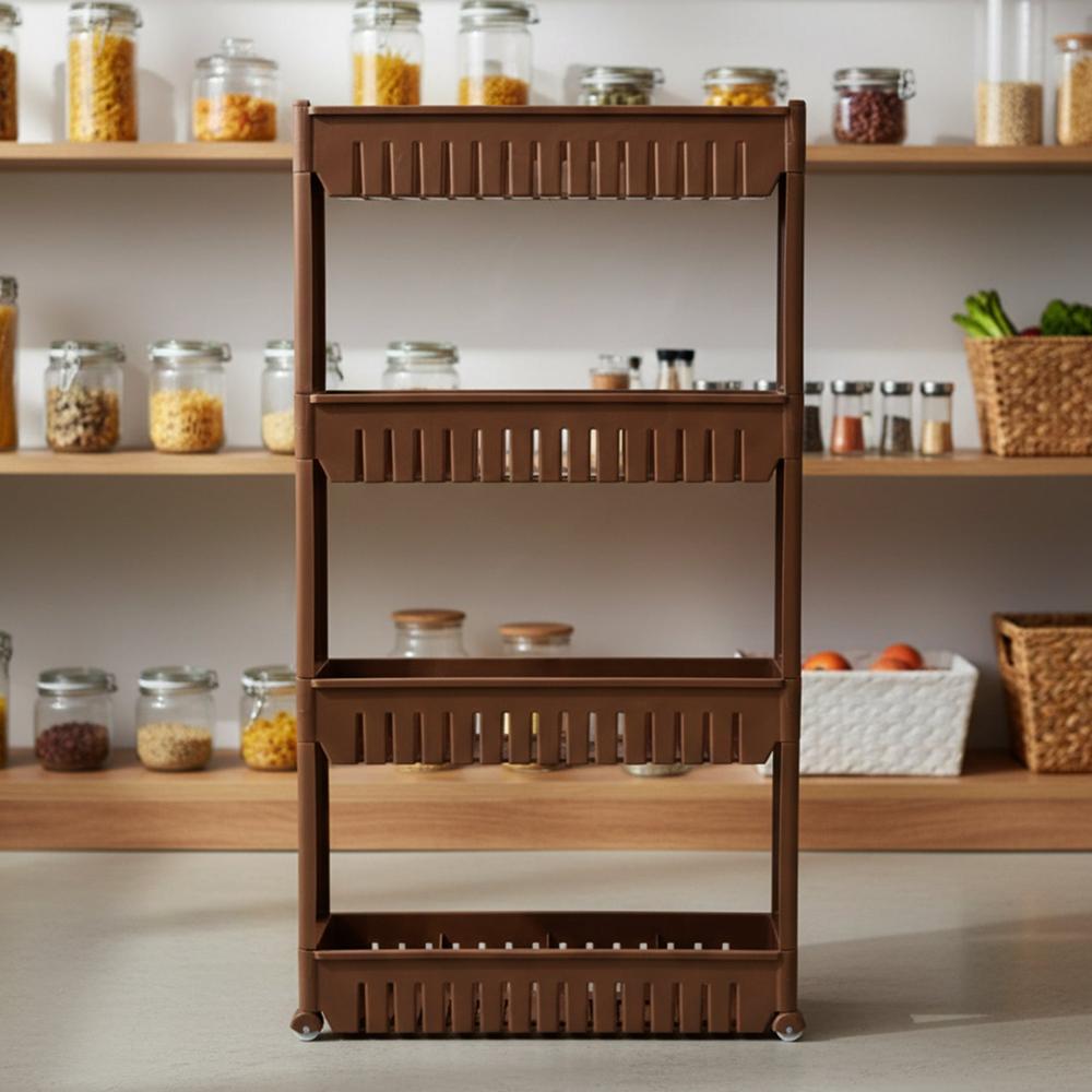 Multipurpose Plastic 4 Layer Storage Rack With Wheels - Color: Mix