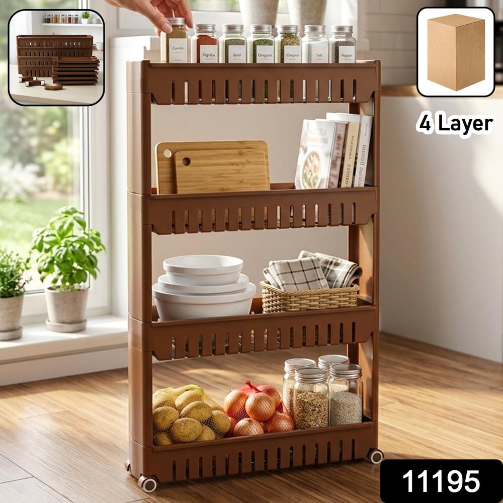 Multipurpose Plastic 4 Layer Storage Rack With Wheels - Color: Mix