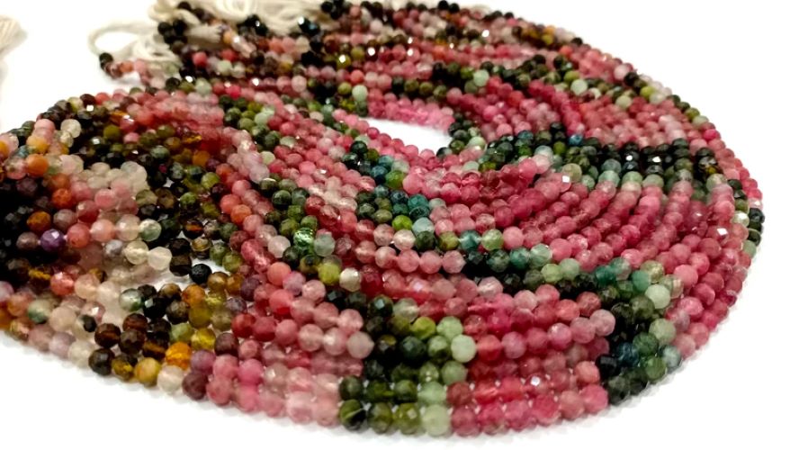 Natural Multi Tourmaline Round Faceted 4.5 -5mm beads sold Per Strand 13 inches long