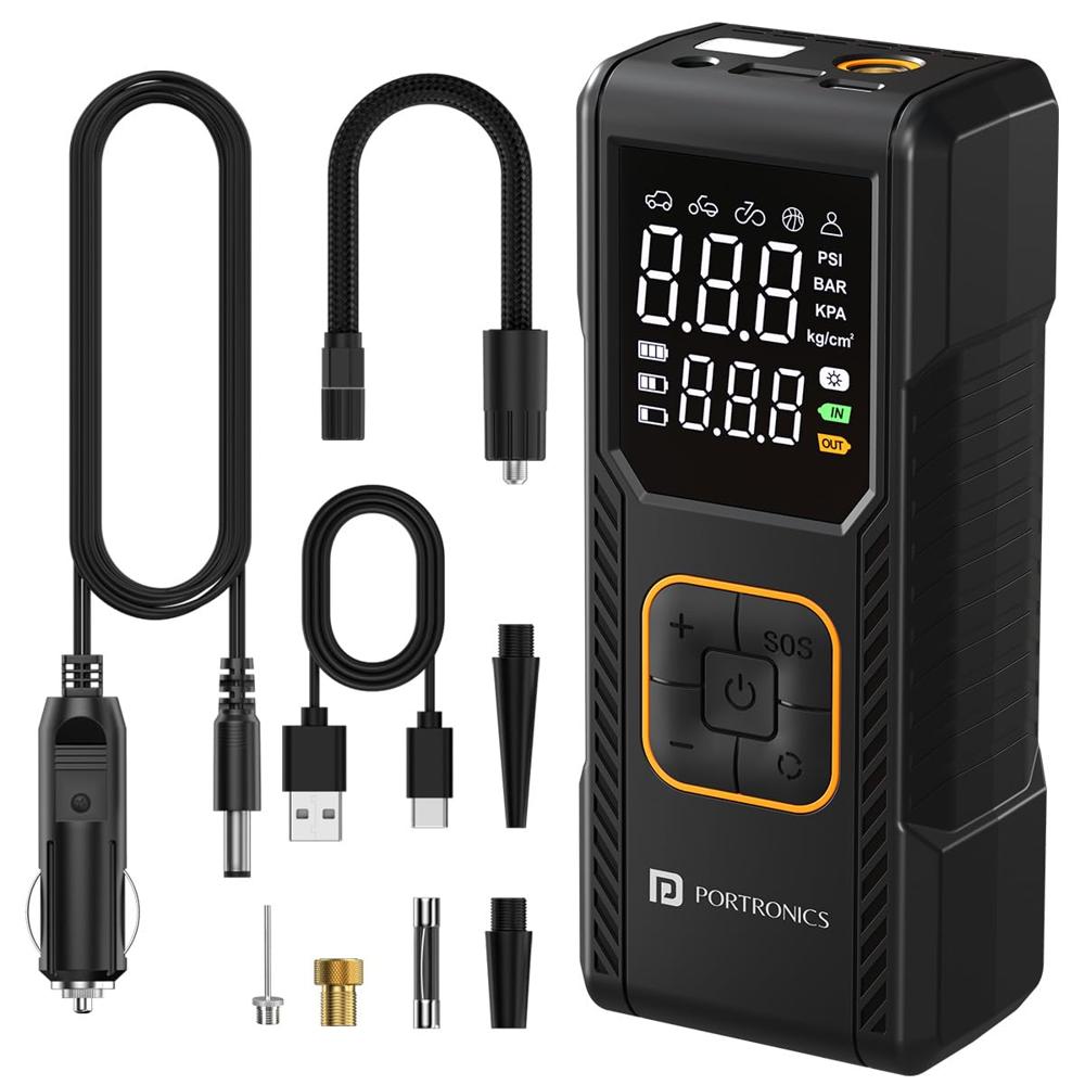 Portronics Vayu 9.0 Portable & Rechargeable Tyre Inflator with 2-in-1 Cordless & Corded Modes,